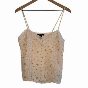 Pastel Pink Chiffon Camisole Top S Dainty Floral Print V-Neck Lace Trim Fairy